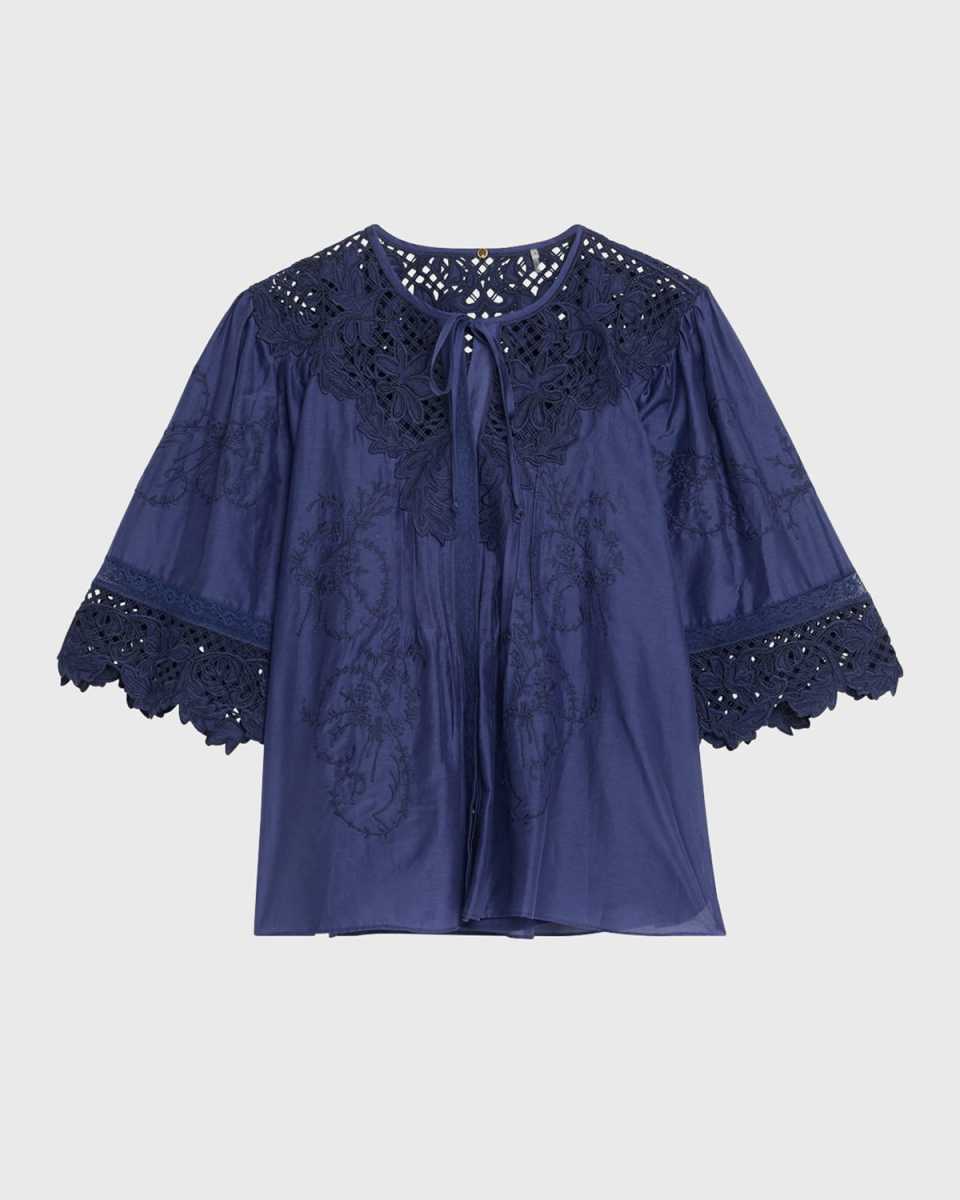Bari Pintuck Lace-Embellished Blouse